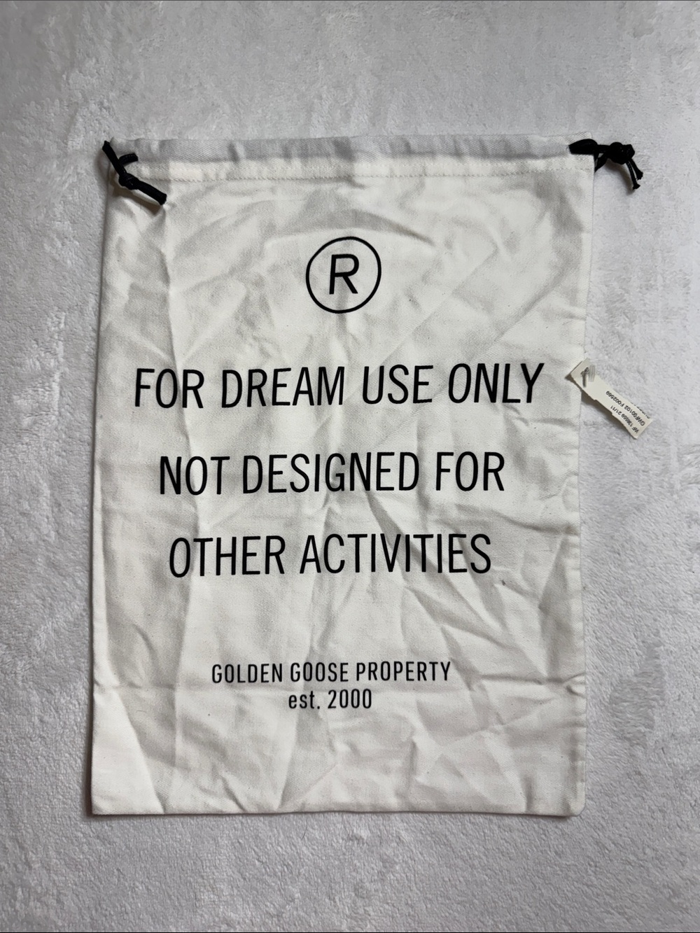 Golden Goose White Drawstring Dust Bag with Black Print